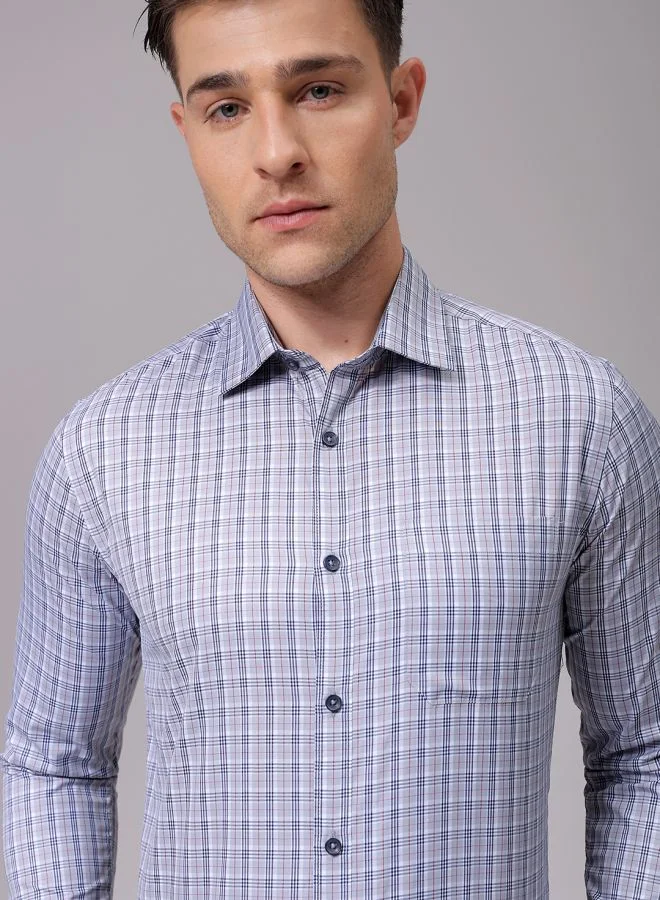 شركة المرآب الهندية Men Slim Fit Checkered Full Sleeves Cutaway Collar Formal Shirt