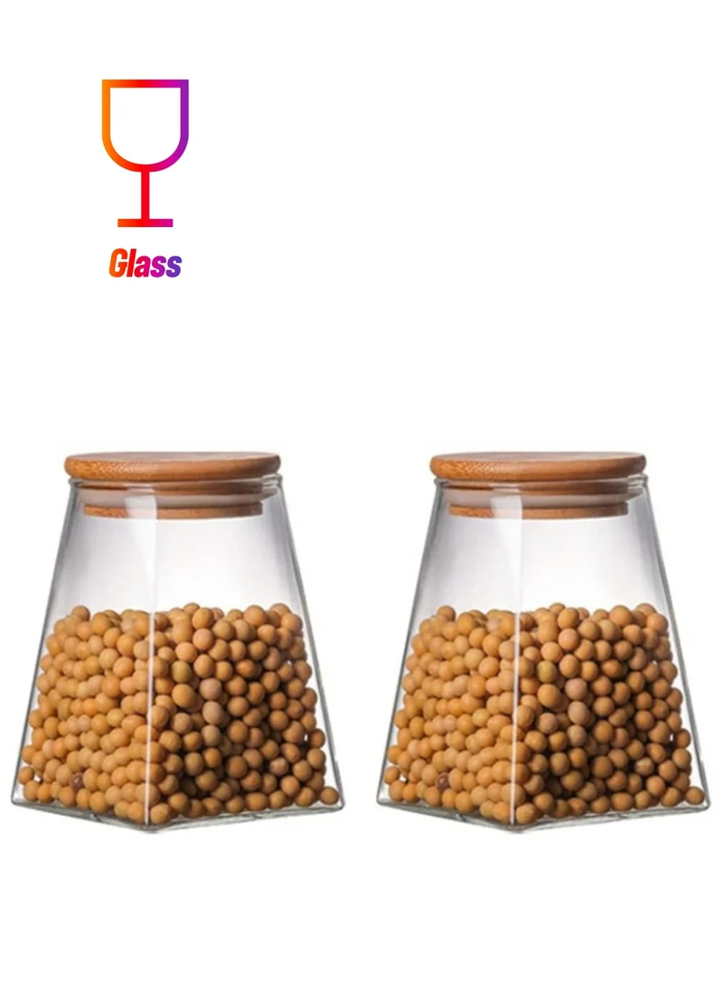 1Chase Borosilicate Glass Jar Rectangle with Bamboo Lids 750 ML (Set of 2)