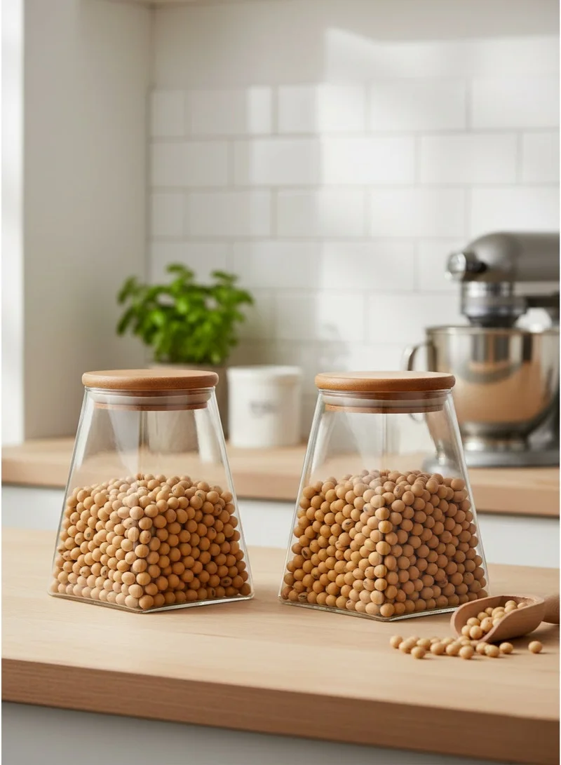 1Chase Borosilicate Glass Jar Rectangle with Bamboo Lids 750 ML (Set of 2)