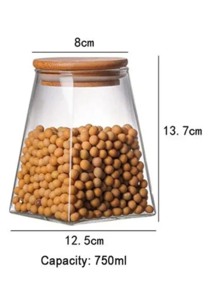 1Chase Borosilicate Glass Jar Rectangle with Bamboo Lids 750 ML (Set of 2)