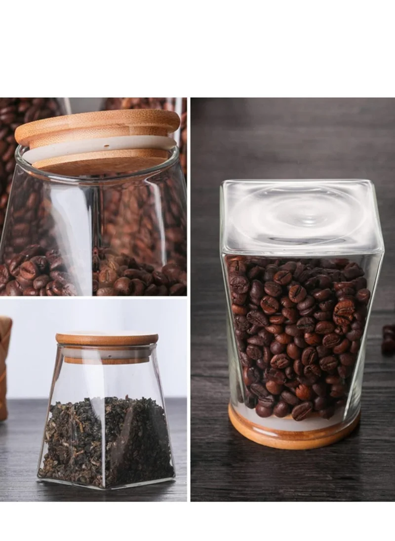 1Chase Borosilicate Glass Jar Rectangle with Bamboo Lids 750 ML (Set of 2)