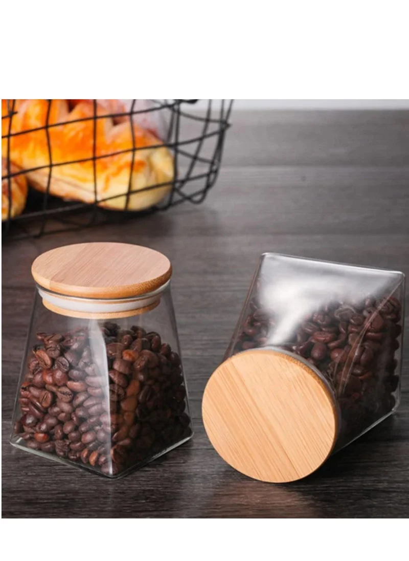 1Chase Borosilicate Glass Jar Rectangle with Bamboo Lids 750 ML (Set of 2)