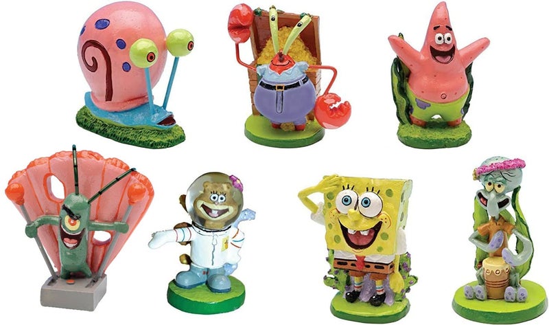 Penn Plax PennPlax Spongebob 7-Piece Officially Licensed Aquarium Ornament Set – Great for Saltwater and Freshwater Fish Tanks – Mini 2" Aquarium Decorations - Image 1