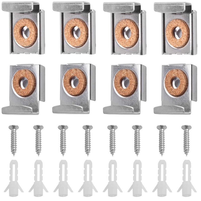 Mirror Hanger Clips Set 2 Sets 8 Pieces Unframed Mirror Mount Clips Metal Spring Loaded Mirror Hanger Clips with Screws and Rawl Plugs