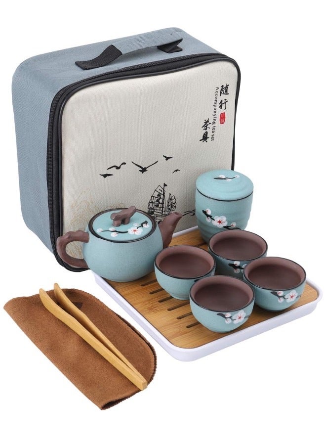 Lesha Portable Kungfu Tea Set, Zisha Kung Fu Cherry Blossom Tea Set for Adults, Teapot, 4 Tea Cups, 1 Tea Box and Travel Bag - Image 1