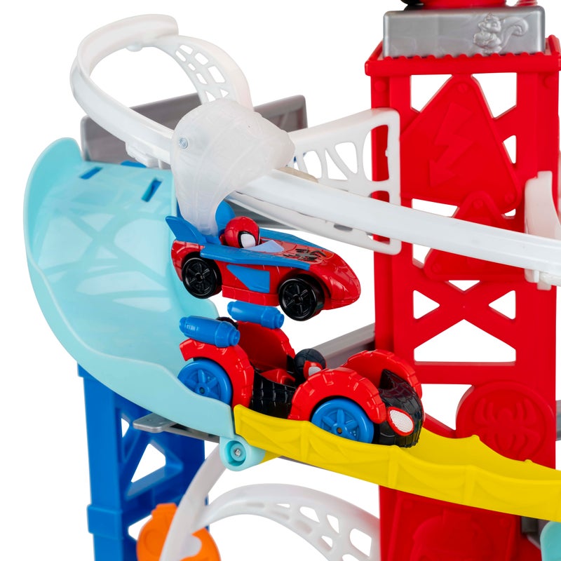 MARVEL Spidey N Friends Construction Zone Chaos Track Playset with Zip Line Action Includes 2 Play Vehicles | 2-Feet Tall Race Track | Marvel | Spiderman | Toy Vehicle | Toy Car | Collectible Toys | Encourages Imaginative Play & Motor Skills Development | Gift for Kids & Toddlers - Image 4