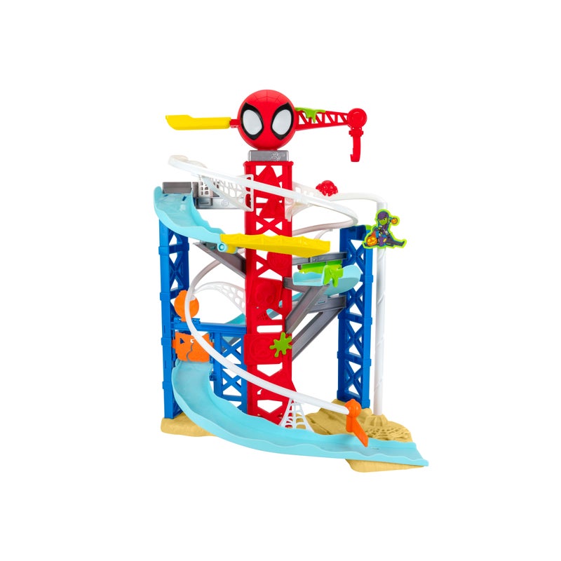 MARVEL Spidey N Friends Construction Zone Chaos Track Playset with Zip Line Action Includes 2 Play Vehicles | 2-Feet Tall Race Track | Marvel | Spiderman | Toy Vehicle | Toy Car | Collectible Toys | Encourages Imaginative Play & Motor Skills Development | Gift for Kids & Toddlers - Image 1