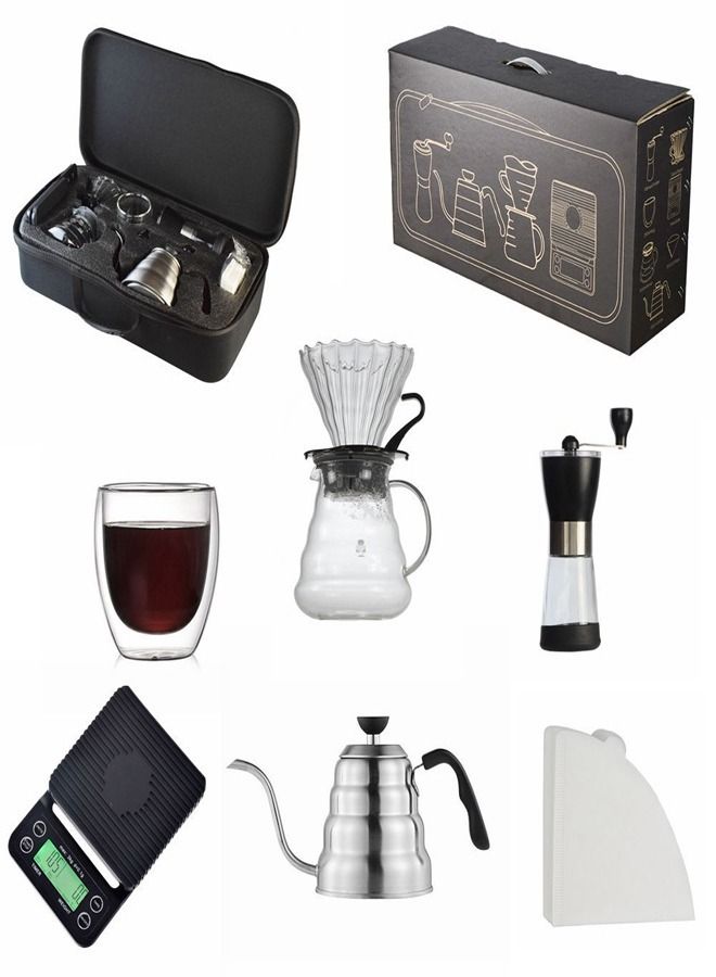 C&C Home Drip Coffee Maker Set with Travel Bag Black 7Pcs Camping Coffee Marker Coffee Machine Filter Coffee Tool Set for Outdoor Multicolor 60x20x34 cm - Image 1