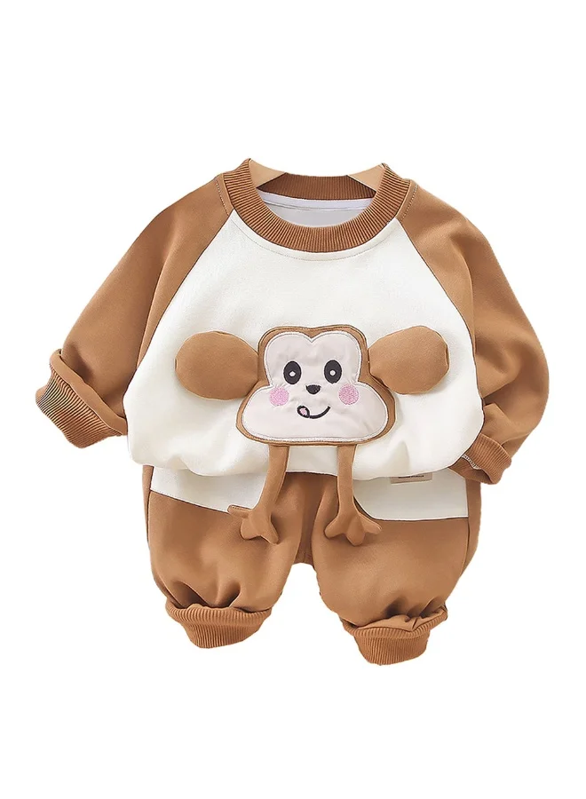 LITTLE SURPRISE BOX Brown 3D Monkey Face 2Pcs Track Suit Set For Winter And All Season Wear