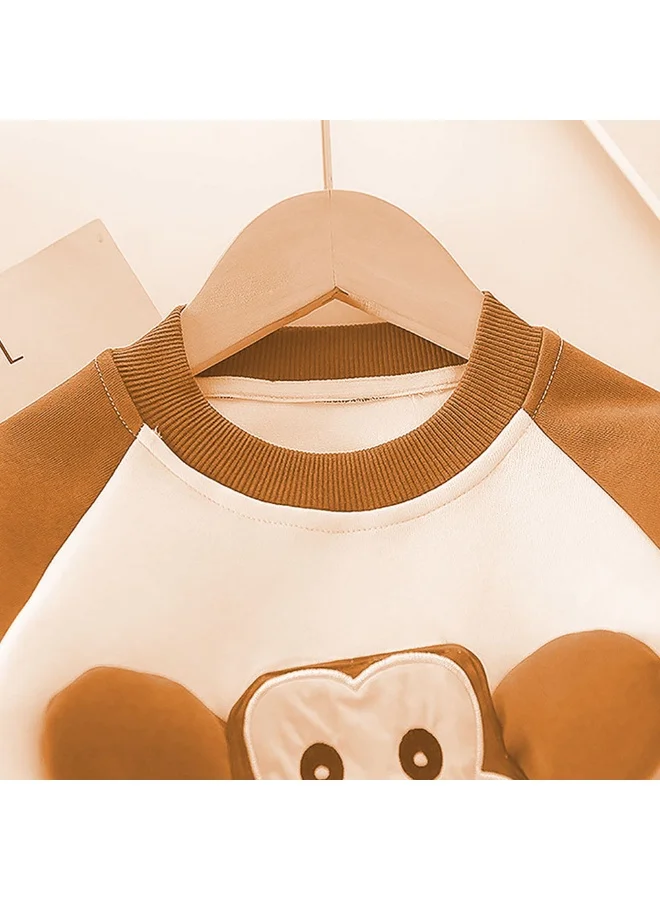 LITTLE SURPRISE BOX Brown 3D Monkey Face 2Pcs Track Suit Set For Winter And All Season Wear