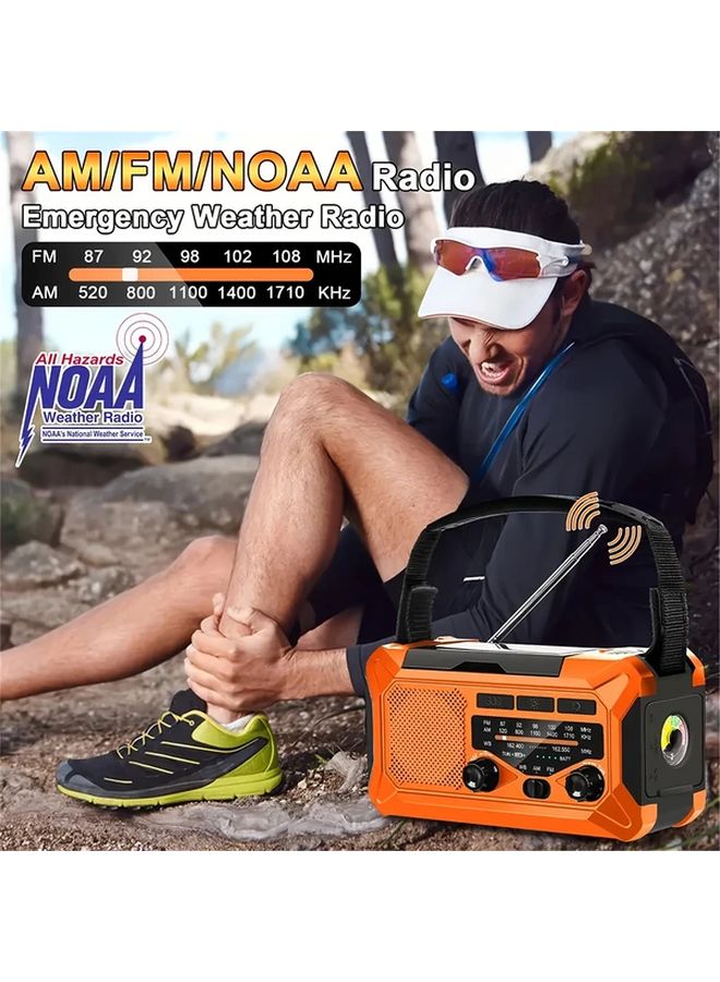 Orange Solar Emergency Radio 10000mAh Hand Crank Charger AM FM NOAA Weather Alert Flashlight - Image 4