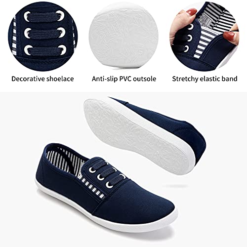Shupua Women's Canvas Slip On Sneakers - Casual Walking Shoes - Non Slip Work Shoes (Navy.us8) - Image 4