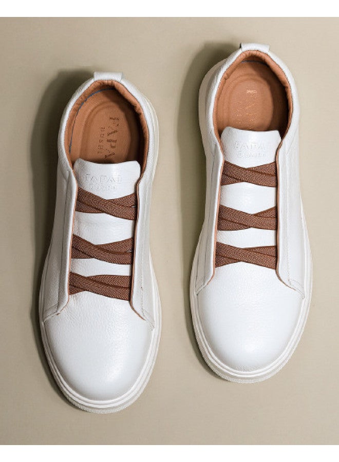 Fapai Genuine Leather High-end Casual Leather Shoes, Lightweight And Versatile Sneakers, Slip-on British Retro Men's Casual Shoes, Plimsolls - Image 1