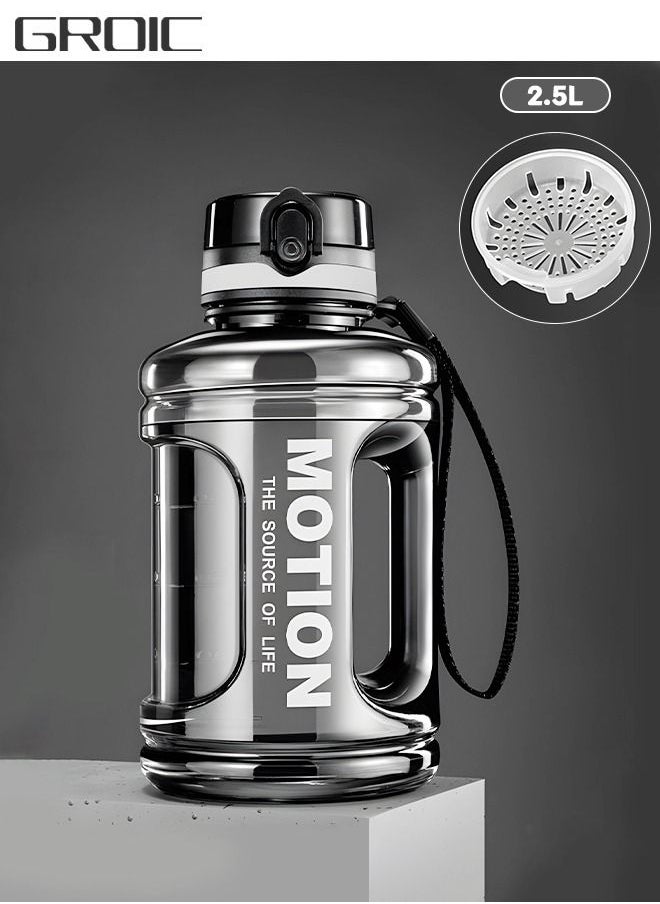 GROIC - Water Bottle with Chug lid, 2.5 Litre Large Water Bottle with Motivational Time Marker and Handle Leak-proof Big Water Jug Daily Water Intake Bottle with Tea Separator and Markings Gym Water Jug - Image 1