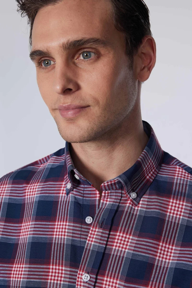 Tudors Classic Fit Long Sleeve Button Collar Small Checked Cotton Men's Shirt