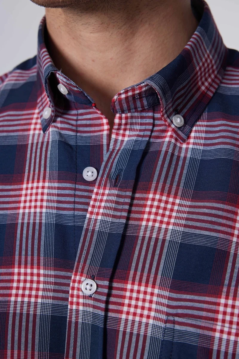 Tudors Classic Fit Long Sleeve Button Collar Small Checked Cotton Men's Shirt