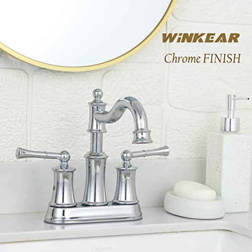 WINKEAR Roman Bathroom Sink Faucet Deck Mount or Wall Mount Installation Pop-up Drain Assembly with Overflow Deck Plate and Water Supply Lines Included (2 Hole Deck Mount, Chrome) - Image 2