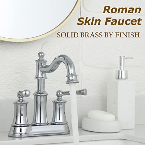 WINKEAR Roman Bathroom Sink Faucet Deck Mount or Wall Mount Installation Pop-up Drain Assembly with Overflow Deck Plate and Water Supply Lines Included (2 Hole Deck Mount, Chrome) - Image 4