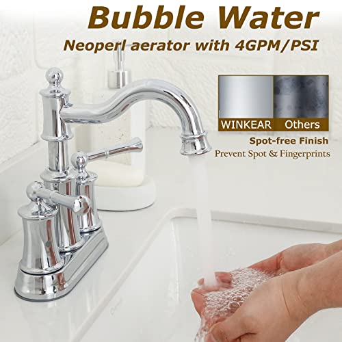 WINKEAR Roman Bathroom Sink Faucet Deck Mount or Wall Mount Installation Pop-up Drain Assembly with Overflow Deck Plate and Water Supply Lines Included (2 Hole Deck Mount, Chrome) - Image 5