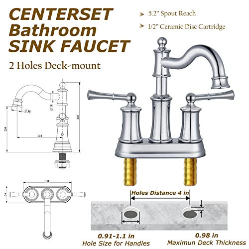 WINKEAR Roman Bathroom Sink Faucet Deck Mount or Wall Mount Installation Pop-up Drain Assembly with Overflow Deck Plate and Water Supply Lines Included (2 Hole Deck Mount, Chrome) - Image 3