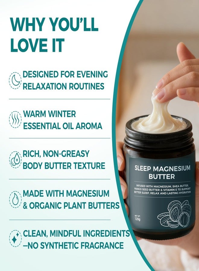 Pwkvsn Magnesium Butter for Sleep, Deep Winter Nighttime Magnesium Body Cream with with Shea & Mango Seed Butter, Magnesium, Vitamin E and Natural Essential Oils for Relaxation(1 PC - Image 4