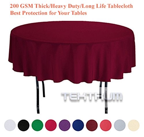 TEKTRUM 70 INCH ROUND POLYESTER TABLECLOTH - THICK/HEAVY DUTY/DURABLE FABRIC - BURGUNDY COLOR - Image 3