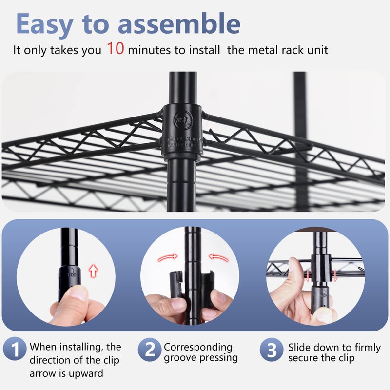FDW 5 Tier 22L x 12W x 48H Pantry Shelves Adjustable Storage Rack Metal Shelf NSF Shelving Units for Kitchen Garage Small Places Commercial,Black - Image 2