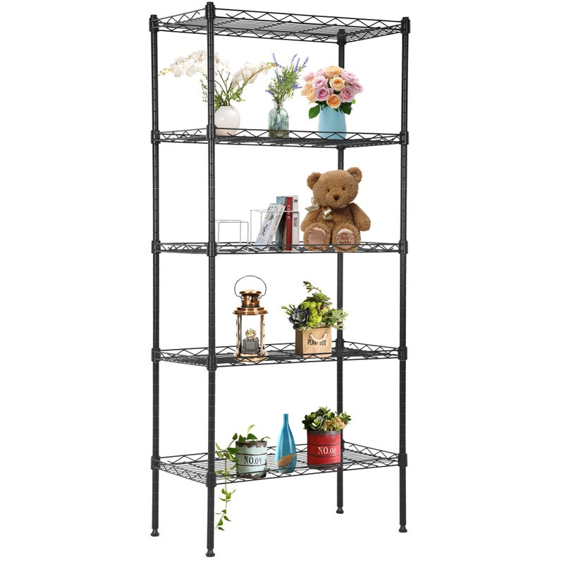 FDW 5 Tier 22L x 12W x 48H Pantry Shelves Adjustable Storage Rack Metal Shelf NSF Shelving Units for Kitchen Garage Small Places Commercial,Black - Image 1