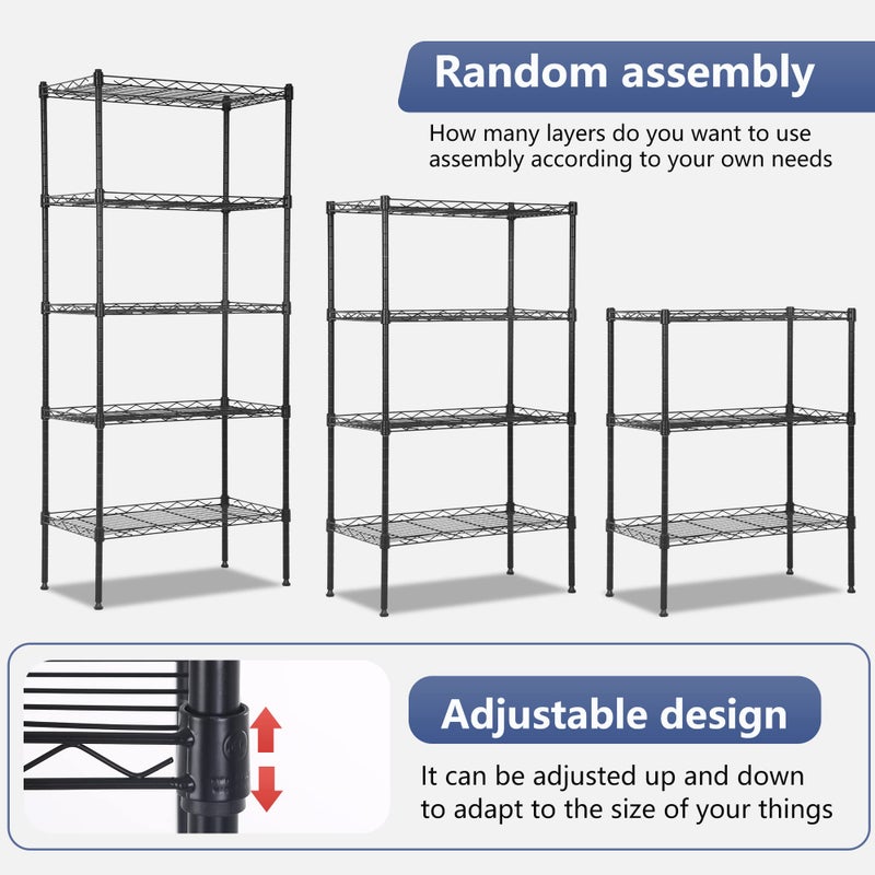 FDW 5 Tier 22L x 12W x 48H Pantry Shelves Adjustable Storage Rack Metal Shelf NSF Shelving Units for Kitchen Garage Small Places Commercial,Black - Image 5