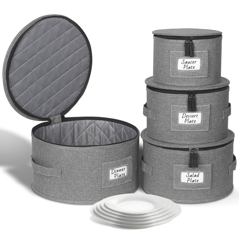 Kukikan China Storage Containers, 4PCS Hard Shell Dish Storage Containers with Felt Dividers for Charger Plates Dinnerware, Moving Boxes for Dishes, Stackable Plate Storage Cases for 12 Place Setting - Image 1