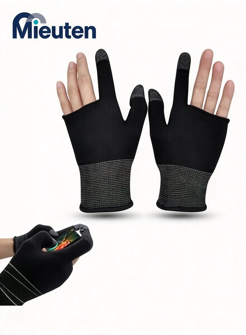 Mieuten E-Sports Gaming Gloves Finger Sleeves Anti-Sweat Breathable Thumb for Highly Sensitive Nano-Silver Fiber Material and Nylon PUBG Mobile Phone Games Accessories (Black) - Image 1