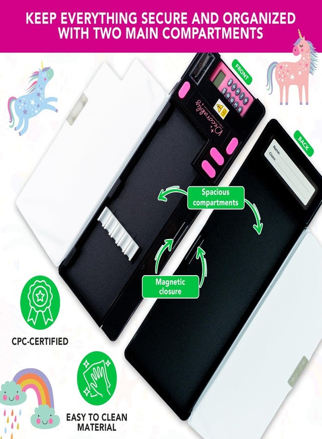 Decorably Pop Up Multifunctional Unicorn Pencil Case with Calculator for Girls, Sharpener, Pen Slots and Mini Drawer - Pencil Case for Kids with 2 Main Compartments - Image 3