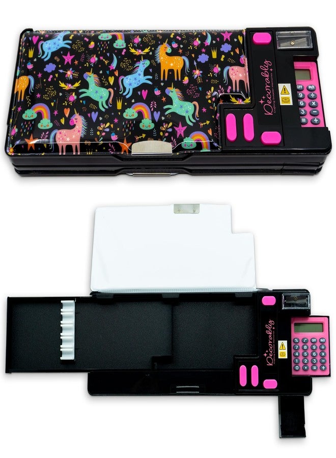 Decorably Pop Up Multifunctional Unicorn Pencil Case with Calculator for Girls, Sharpener, Pen Slots and Mini Drawer - Pencil Case for Kids with 2 Main Compartments - Image 1