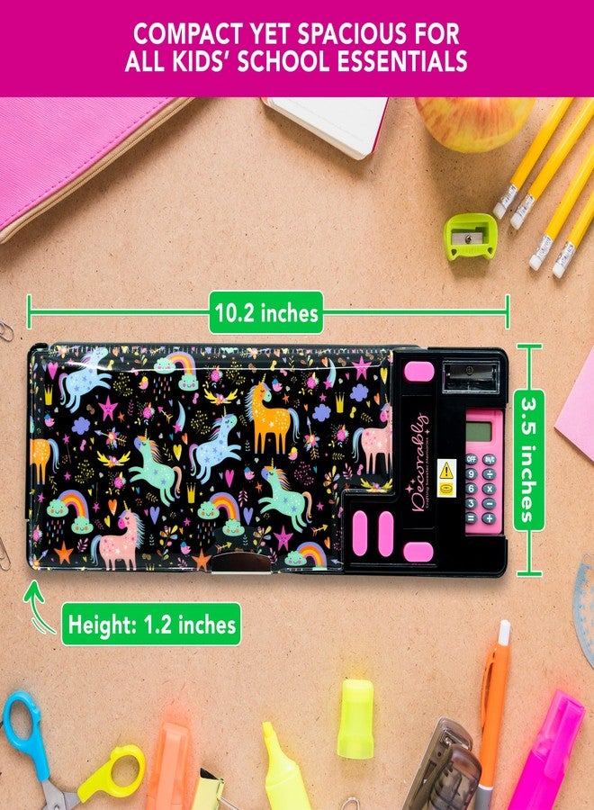 Decorably Pop Up Multifunctional Unicorn Pencil Case with Calculator for Girls, Sharpener, Pen Slots and Mini Drawer - Pencil Case for Kids with 2 Main Compartments - Image 4