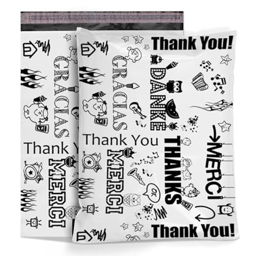 Shop4Mailers 6 x 9 Glossy Decorative Thank You Plastic Poly Mailer Bags Waterproof Shipping Mailing Envelope 2 Mil – Permanent Adhesive Seal (100 Pack, Multi-Language) - Image 1