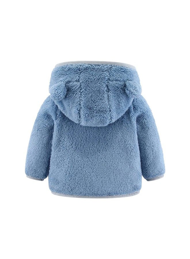 Gajaous Newborn Infant Baby Boys Girls Cartoon Fleece Hooded Jacket Coat with Ears Warm Outwear Coat Zipper Up, Z-blue, 6-12 Months - Image 2