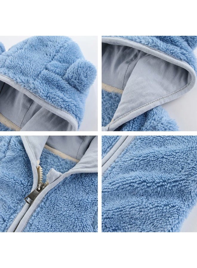 Gajaous Newborn Infant Baby Boys Girls Cartoon Fleece Hooded Jacket Coat with Ears Warm Outwear Coat Zipper Up, Z-blue, 6-12 Months - Image 3