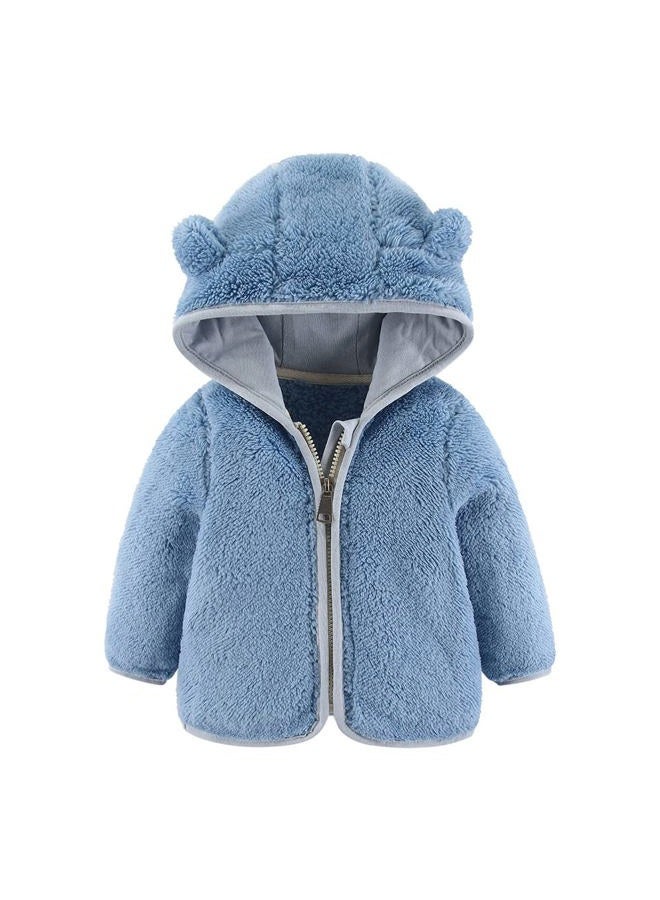 Gajaous Newborn Infant Baby Boys Girls Cartoon Fleece Hooded Jacket Coat with Ears Warm Outwear Coat Zipper Up, Z-blue, 6-12 Months - Image 1