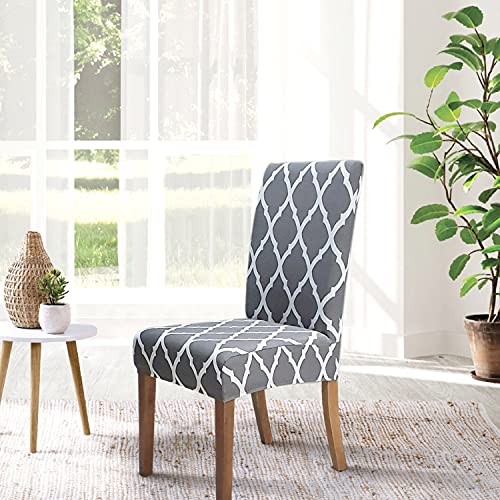 SPRINGRICO Chair Covers for Dining Room Set of 4, Stretch Dining Chair Cover, Washable Spandex Kitchen Parsons Chair Slipcovers, Removable Seat Protector for Home or Party ( 4 Pack, Gray GEO) - Image 2
