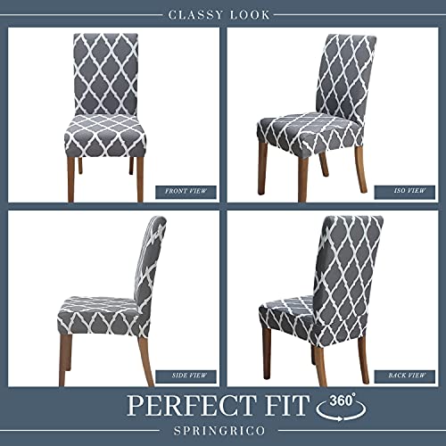 SPRINGRICO Chair Covers for Dining Room Set of 4, Stretch Dining Chair Cover, Washable Spandex Kitchen Parsons Chair Slipcovers, Removable Seat Protector for Home or Party ( 4 Pack, Gray GEO) - Image 3
