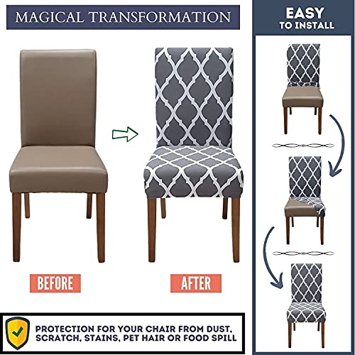 SPRINGRICO Chair Covers for Dining Room Set of 4, Stretch Dining Chair Cover, Washable Spandex Kitchen Parsons Chair Slipcovers, Removable Seat Protector for Home or Party ( 4 Pack, Gray GEO) - Image 4