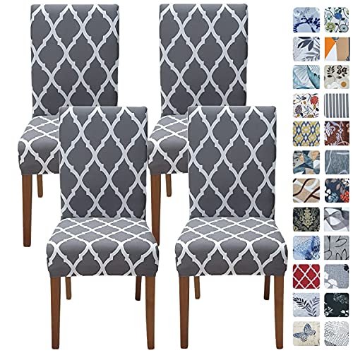 SPRINGRICO Chair Covers for Dining Room Set of 4, Stretch Dining Chair Cover, Washable Spandex Kitchen Parsons Chair Slipcovers, Removable Seat Protector for Home or Party ( 4 Pack, Gray GEO) - Image 1