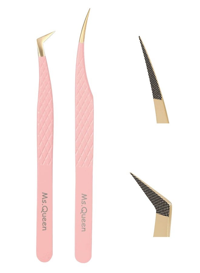 Ms.Queen Lash Extension Tweezers,2Pcs Fiber Tip Grip Boot Volume Tweezer and Dolphin Isolation Eyelash Tweezers - Image 1