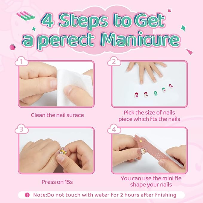 SeseBee 144Pcs Kids Press on Nails Children Girls Short Artificial Fake Nails No fading Stable Quick Stick on Cute Rainbow Unicorn Pre Glue Full Cover Acrylic Nail Tip Kit Gift Kids Nail Decoration Unicorn - Image 4