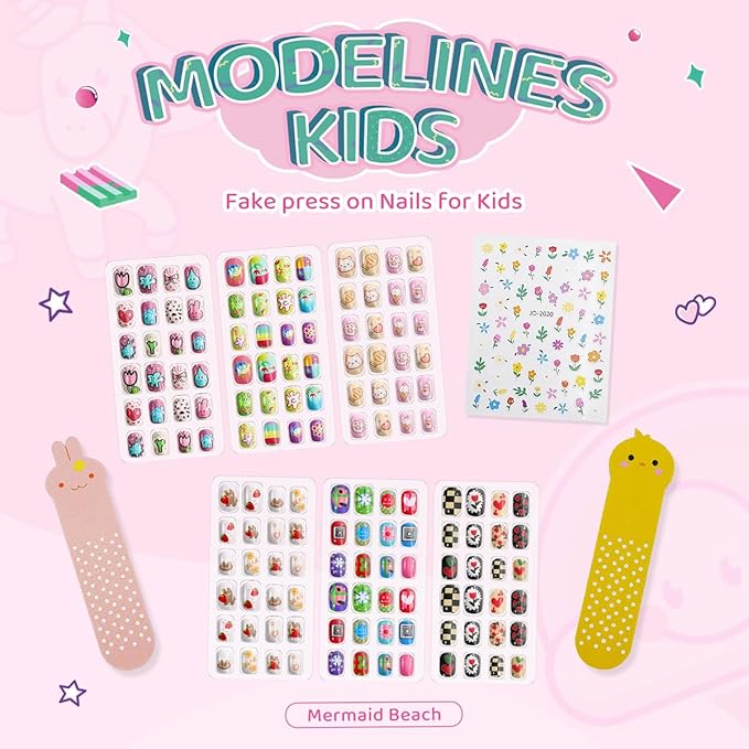 SeseBee 144Pcs Kids Press on Nails Children Girls Short Artificial Fake Nails No fading Stable Quick Stick on Cute Rainbow Unicorn Pre Glue Full Cover Acrylic Nail Tip Kit Gift Kids Nail Decoration Unicorn - Image 3