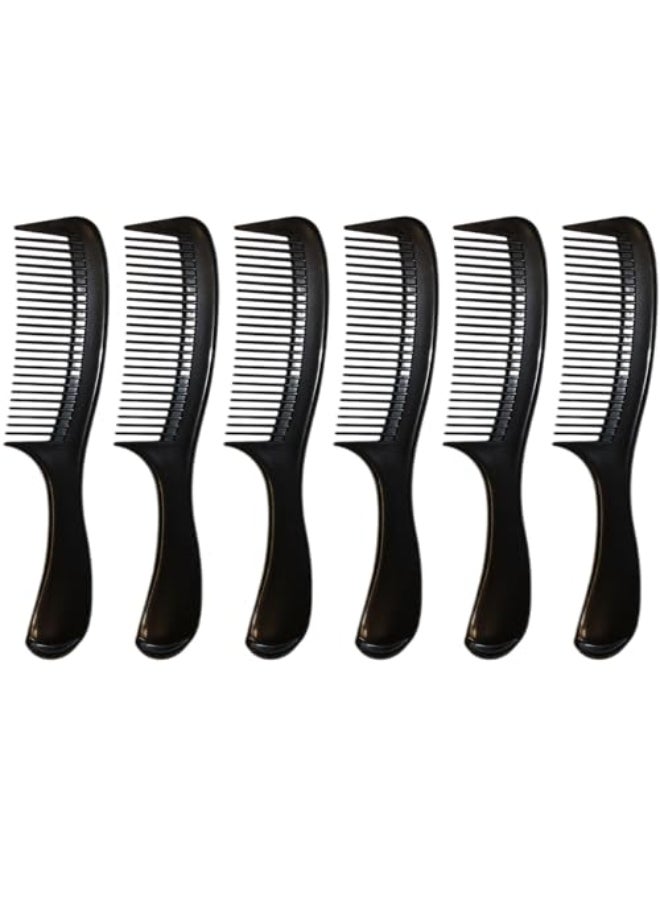 Comfort Axis Large Wide Tooth 8 12Inch Long Comb for Detangling Dry or Wet Hair with Round Handle for Men Women and Kids Curly Wavy Straight Long Hair Black Pack of 6 - Image 1