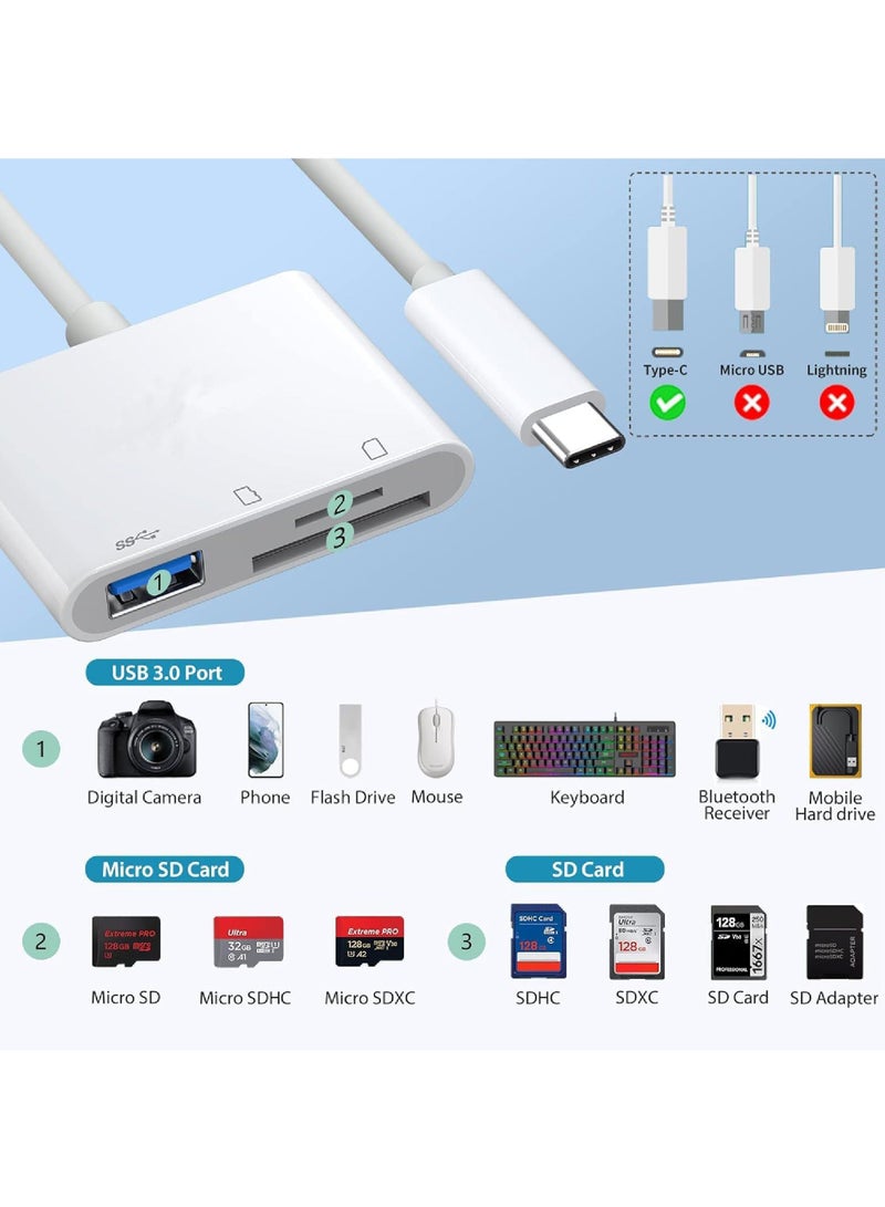 USB C to SD Card Reader, SD Card Adapter with SD MicroSD USB 3 Ports, USBC Memory Card Reader for iPhone 15 Pro Max, iPad Pro/Air/Mini, Mac, MacBook Pro/Air, and More USB-C/Type C Devices  - Image 2