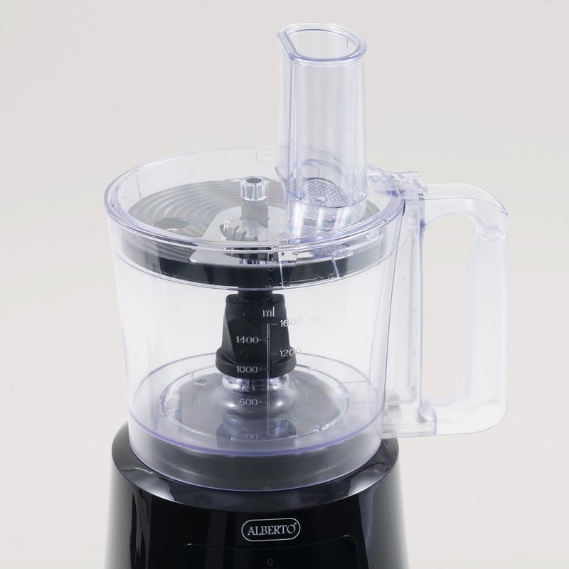 ألبرتو محضرة طعام بولي بروبيلين بشفرات ستانلس ستيل مع وعاء 1.6 لتر وخلاط 1.5 لتر، أسود 800 واط - Image 3