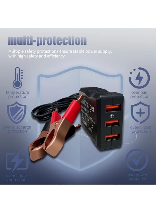 Black 3U Clip On Charger 8V 24V Fast Charging Connector 3 USB Ports For Motorcycle Car Battery - Image 3