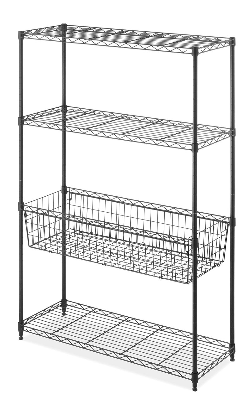 Whitmor 4 Tier Shelving Unit, Metal Storage Shelves with Basket, Adjustable Heavy Duty Shelf, 400 lbs Capacity per Shelf, 1600 lbs Total for Pantry, Garage, Workshop, 36" L x 14" W x 54" H, Black - Image 1